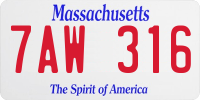 MA license plate 7AW316