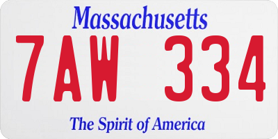 MA license plate 7AW334