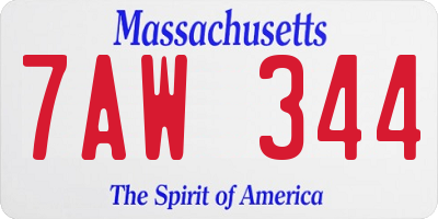 MA license plate 7AW344