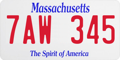 MA license plate 7AW345