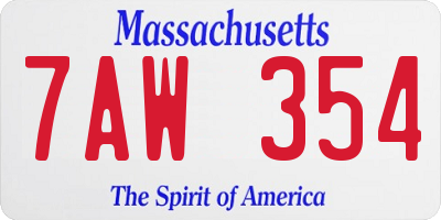 MA license plate 7AW354
