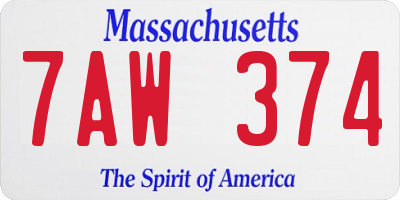MA license plate 7AW374