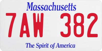 MA license plate 7AW382