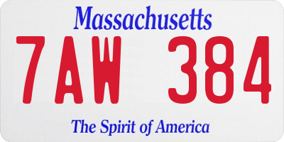 MA license plate 7AW384
