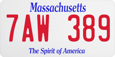 MA license plate 7AW389