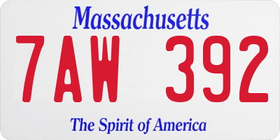 MA license plate 7AW392