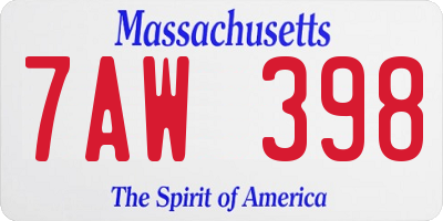 MA license plate 7AW398