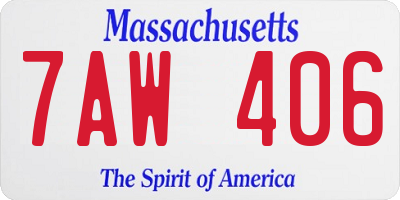 MA license plate 7AW406