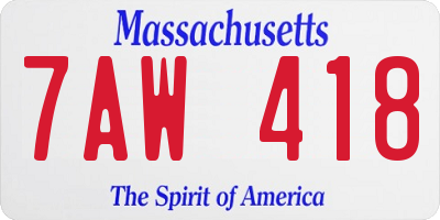 MA license plate 7AW418