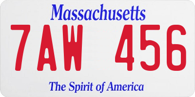 MA license plate 7AW456