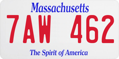 MA license plate 7AW462