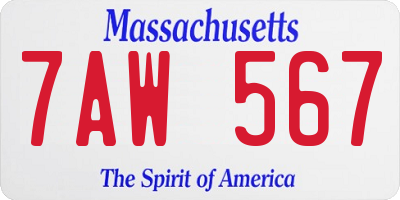 MA license plate 7AW567