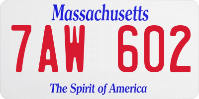 MA license plate 7AW602