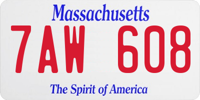 MA license plate 7AW608