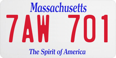 MA license plate 7AW701