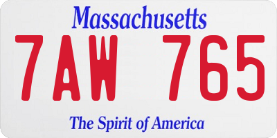 MA license plate 7AW765