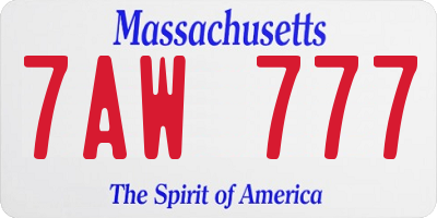 MA license plate 7AW777