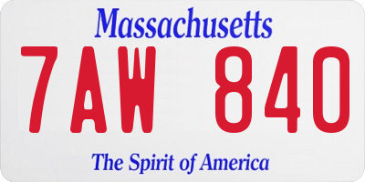 MA license plate 7AW840