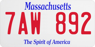 MA license plate 7AW892
