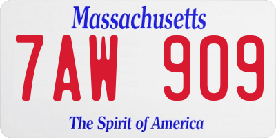 MA license plate 7AW909