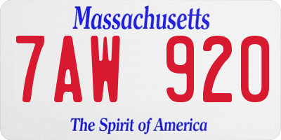 MA license plate 7AW920