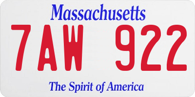 MA license plate 7AW922