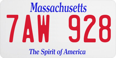 MA license plate 7AW928