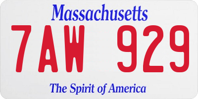 MA license plate 7AW929