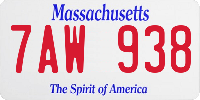 MA license plate 7AW938