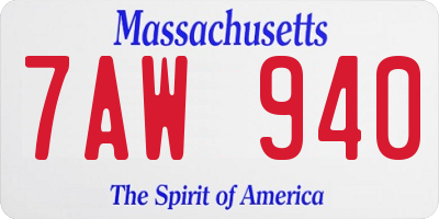 MA license plate 7AW940