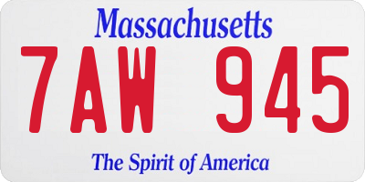 MA license plate 7AW945