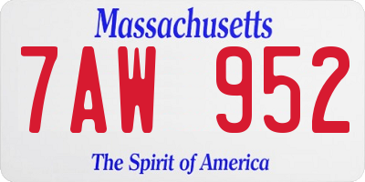 MA license plate 7AW952