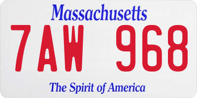 MA license plate 7AW968