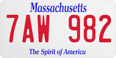 MA license plate 7AW982