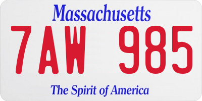 MA license plate 7AW985