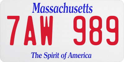 MA license plate 7AW989