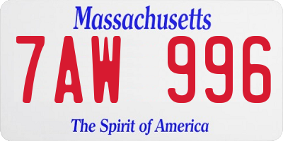 MA license plate 7AW996