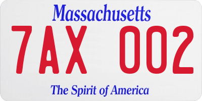 MA license plate 7AX002