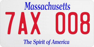 MA license plate 7AX008
