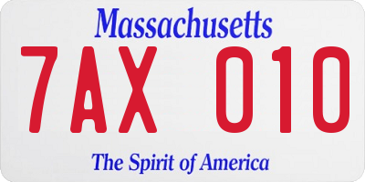 MA license plate 7AX010