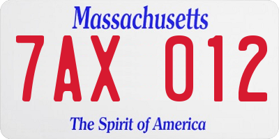 MA license plate 7AX012