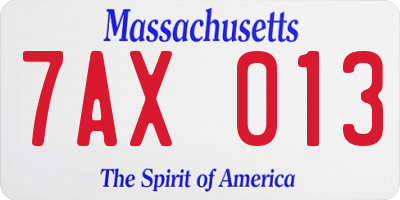 MA license plate 7AX013