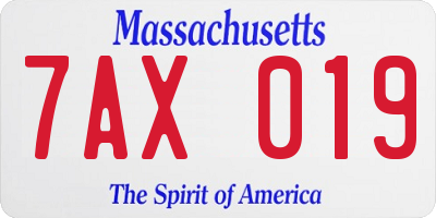 MA license plate 7AX019