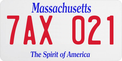 MA license plate 7AX021