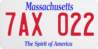 MA license plate 7AX022