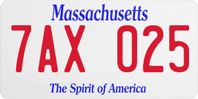 MA license plate 7AX025