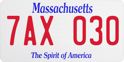 MA license plate 7AX030