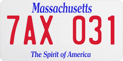MA license plate 7AX031