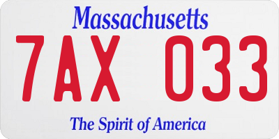 MA license plate 7AX033