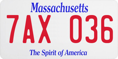 MA license plate 7AX036